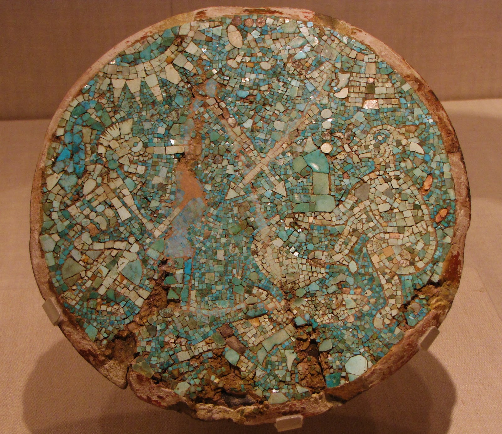 Mosaic Disk with a Mythological and Historical Scene, turquoise, shell, and sandstone, 1400/1500 CE, Mixtec; Northern Oaxaca, Mexico