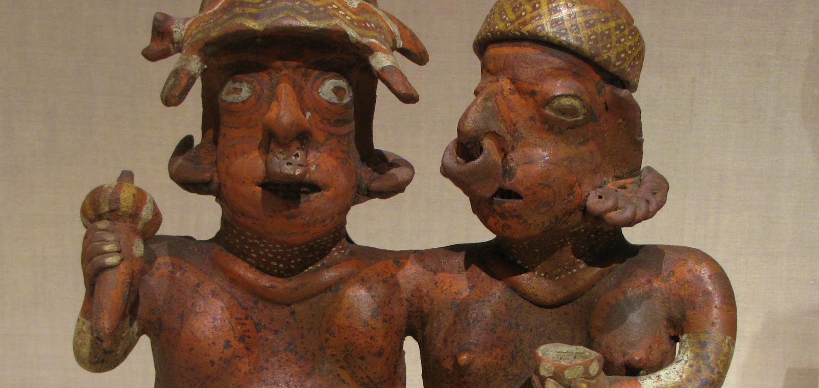 Seated Joined Couple, ceramic and pigment, 200 BCE/300 CE, Nayarit; Nayarit, Mexico